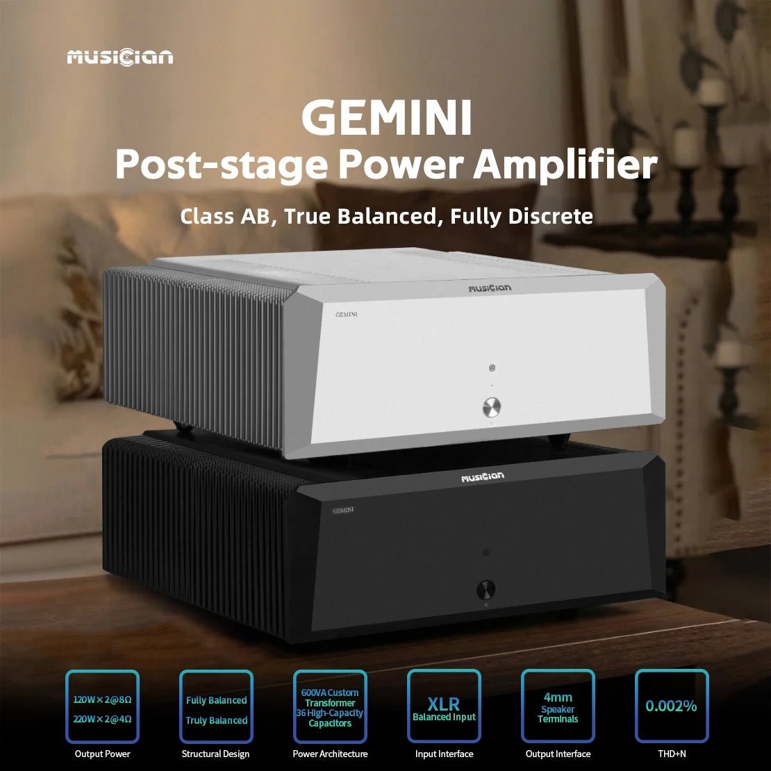MUSICIAN GEMINI Hifi Power Amplifier | Class AB Stereo Post-Stage