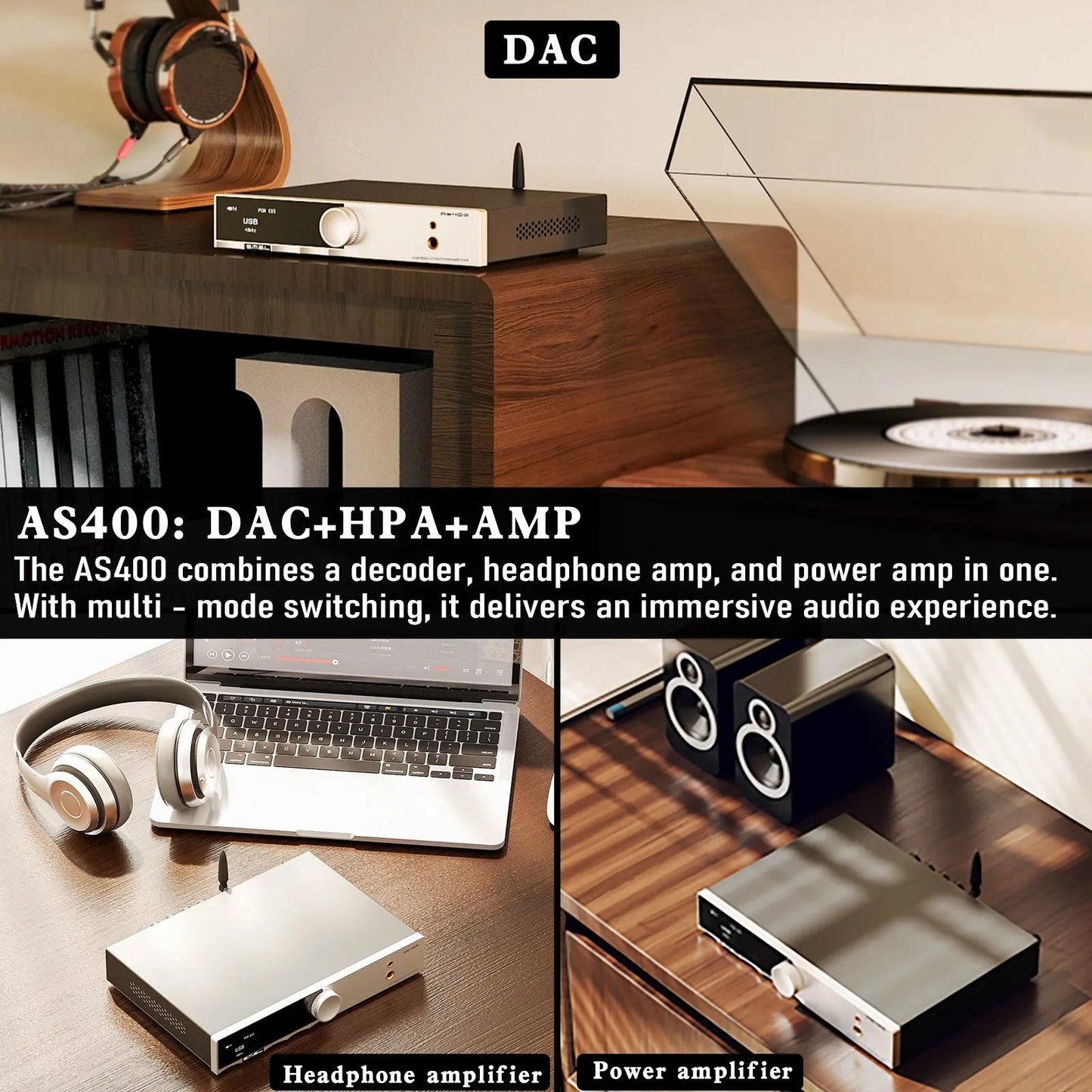 SMSL AS400 Hi - Res DAC Power Amplifier Headphone AMP - The HiFi Cat