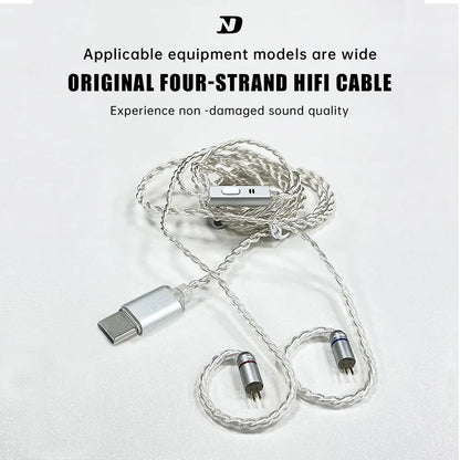 ND D7 Four Strand Silver Plated Type-C Cable High-purity Oxygen Copper Dual Pin Plug HiFi Earphone Cable - The HiFi Cat