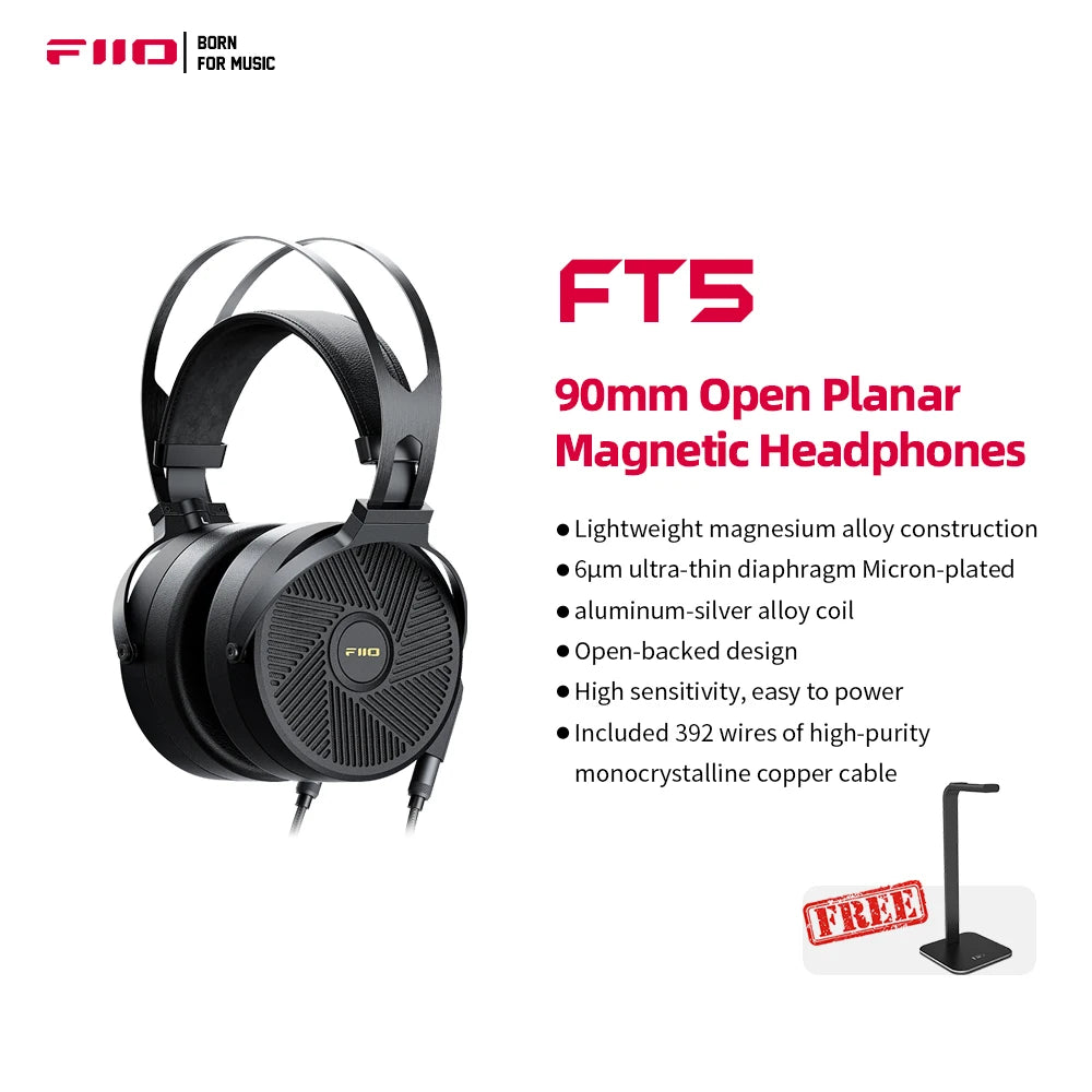 FiiO FT5 Open-Back 90mm Planar Magnetic Headphones for Audiophiles/Studio, Great-Sounding, High Sensitivity, Comfortable Earpads - The HiFi Cat