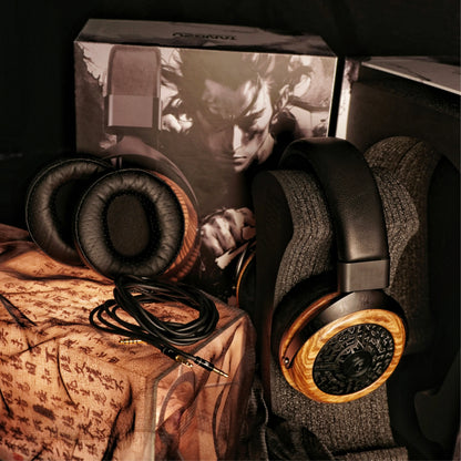 Tangzu Li Jing 60mm Open-Back Over-Ear Headphone | Nickel Alloy Diaphragm | Natural Zebra Wood | 4.4mm Balanced Cable