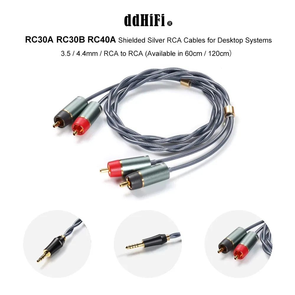 DDHiFi RC30A RC30B RC40A Shielded Silver RCA Cables for Desktop Systems - The HiFi Cat
