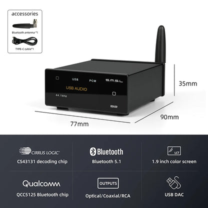 SMSL B2 Bluetooth5.1 Audio Reciever Converter with DAC CS43131 - The HiFi Cat