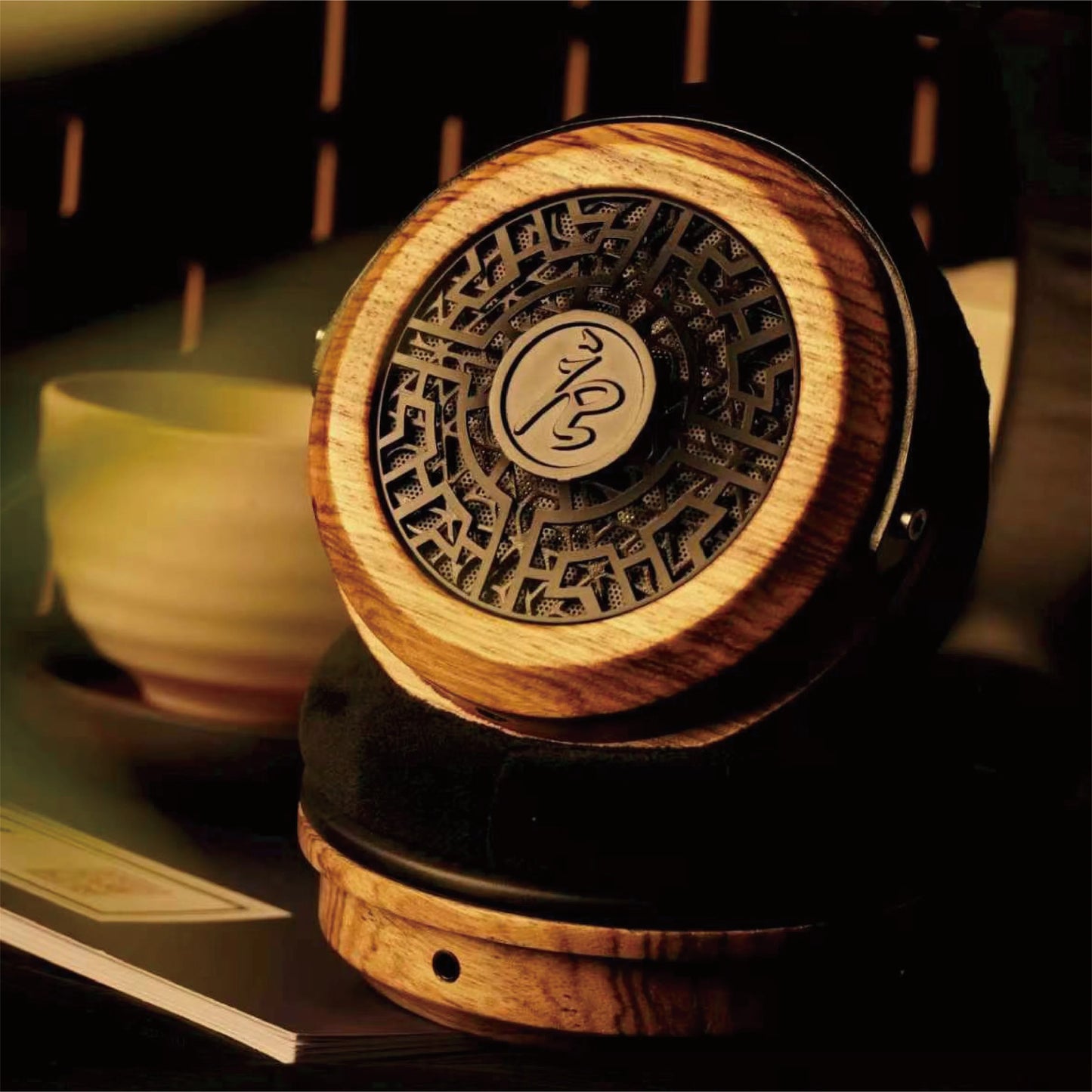 Tangzu Li Jing 60mm Open-Back Over-Ear Headphone | Nickel Alloy Diaphragm | Natural Zebra Wood | 4.4mm Balanced Cable