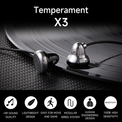 Temperament-X3 In Ear Flat Head Plug Earphones HIFI Wired Flat Headset - The HiFi Cat