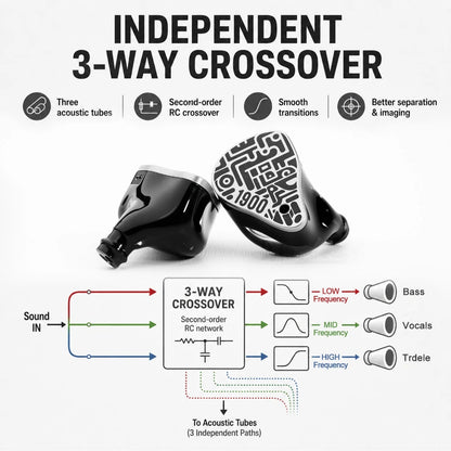 Binary 1900 Hybrid IEM | 1DD + 6mm PR + 4BA, 316L Stainless Steel, 3-Way Crossover