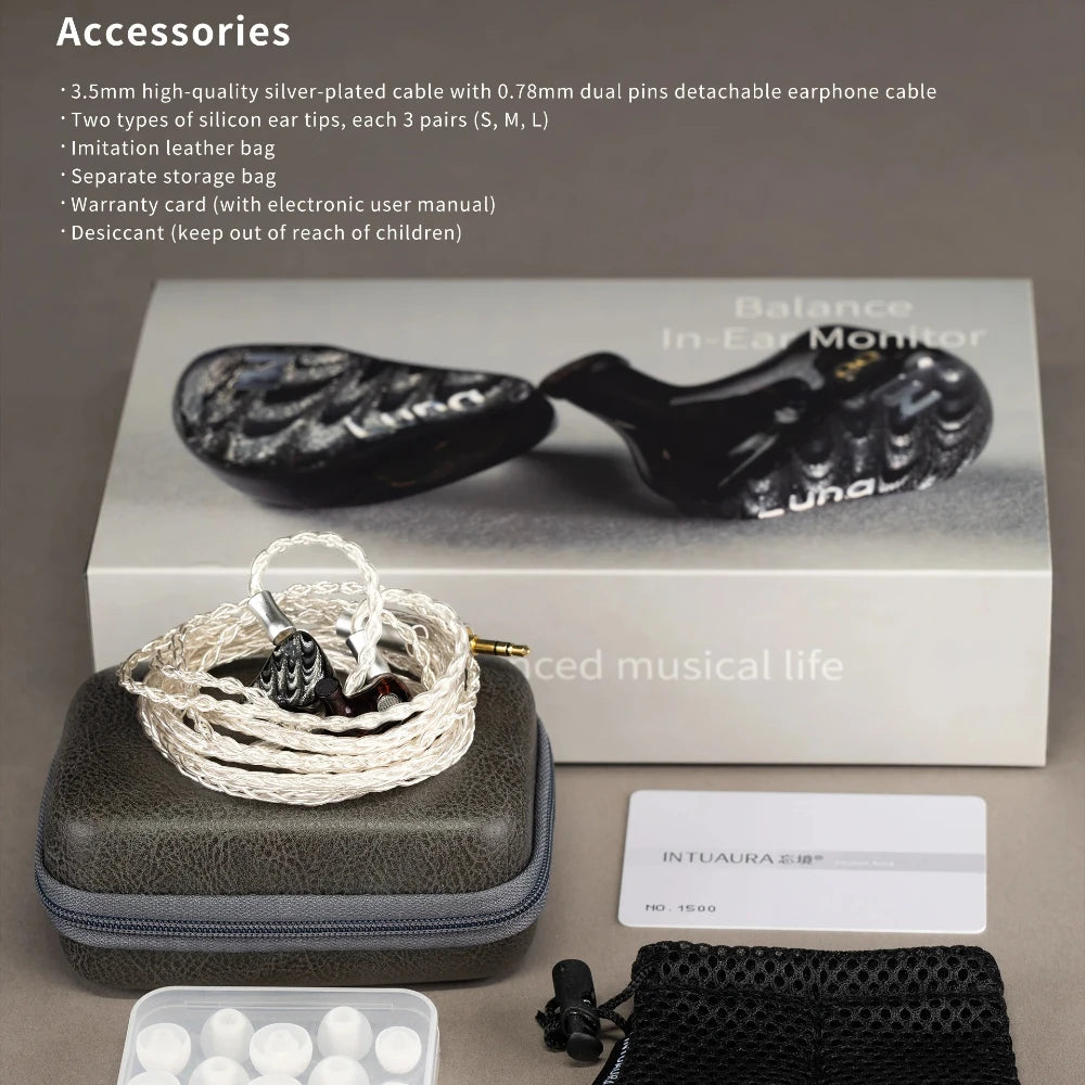 INTUAURA Balance HIFI Wired In-ear Earphone Ultra-Wideband Dynamic Driver with Silver-Plated 0.78 mm Dual-Pin Detachable Cable
