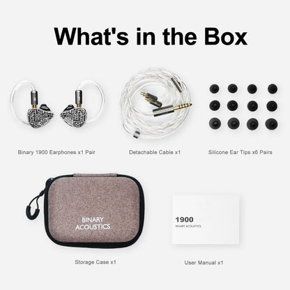 Binary 1900 Hybrid IEM | 1DD + 6mm PR + 4BA, 316L Stainless Steel, 3-Way Crossover