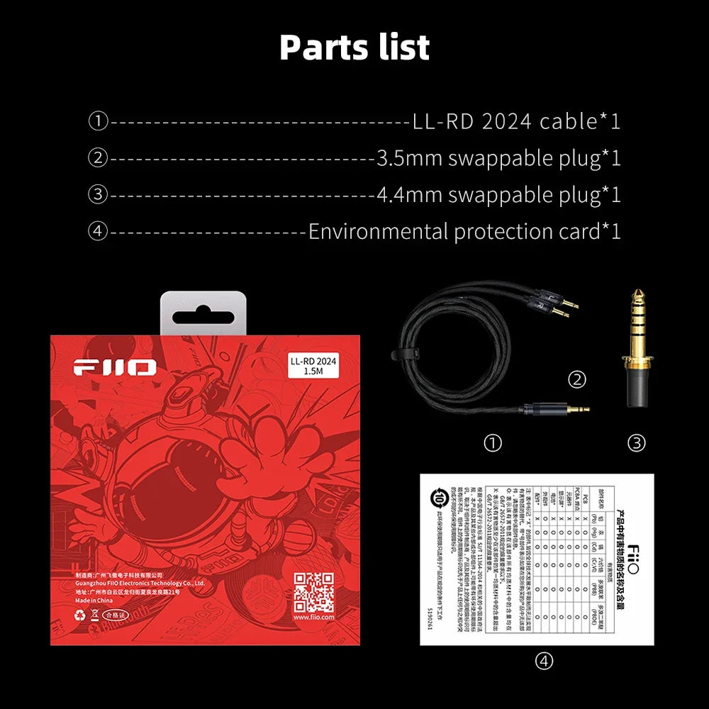 FiiO LL-RD 2024 High Purity Monocrystalline Sterling Silver Headphone Cable