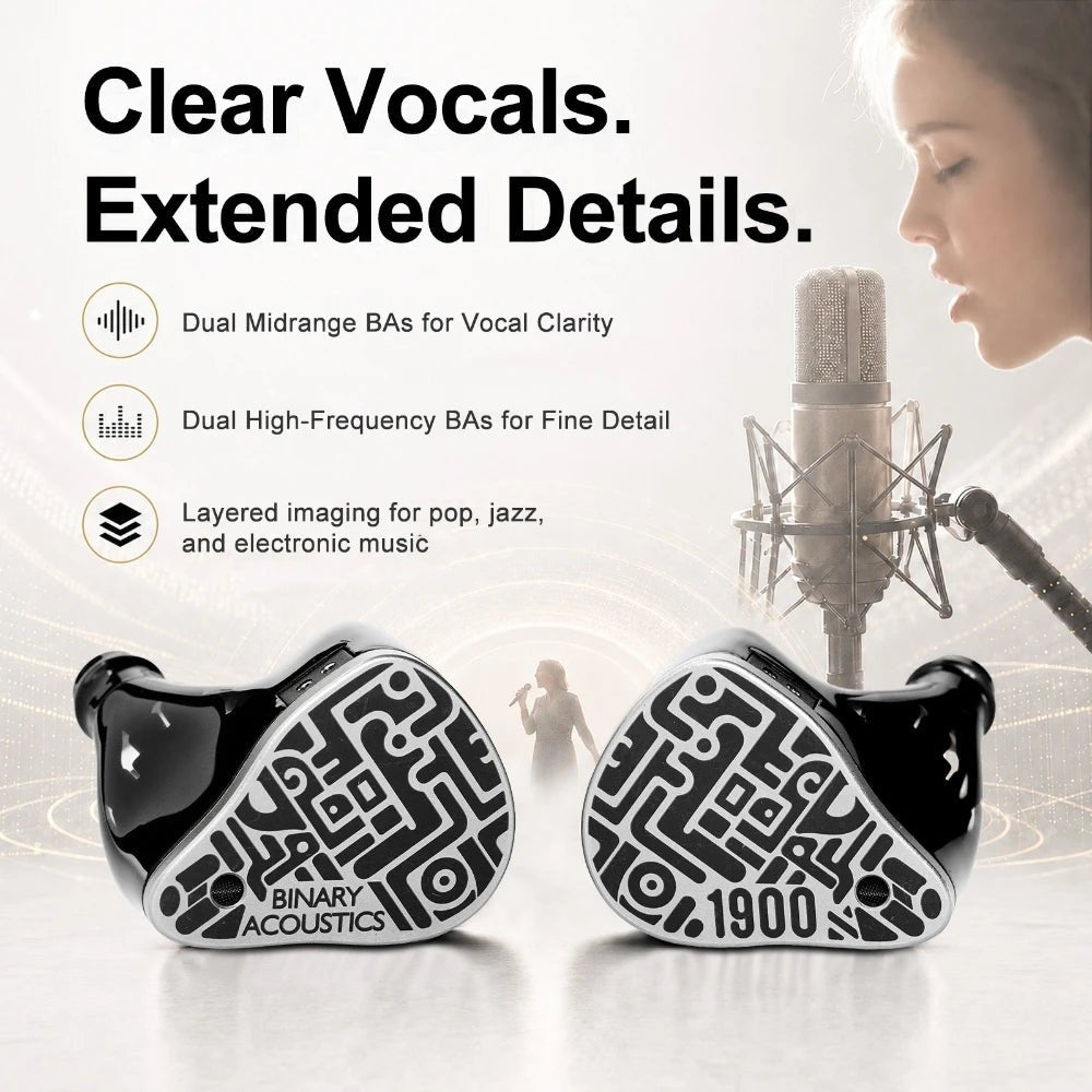Binary 1900 Hybrid IEM | 1DD + 6mm PR + 4BA, 316L Stainless Steel, 3-Way Crossover - The HiFi Cat