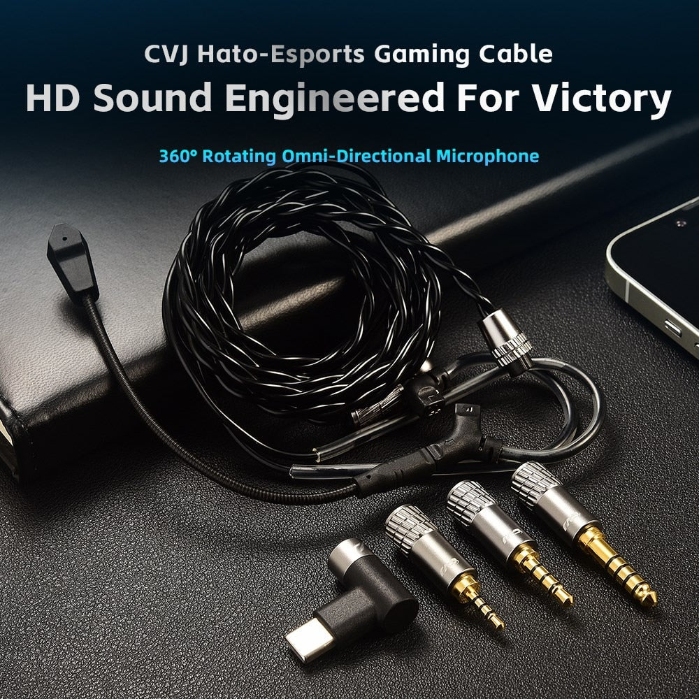 CVJ Hato Type - C Boom Interchangeable Plugs, 3.5mm Mic Headset Upgrade Cable - The HiFi Cat