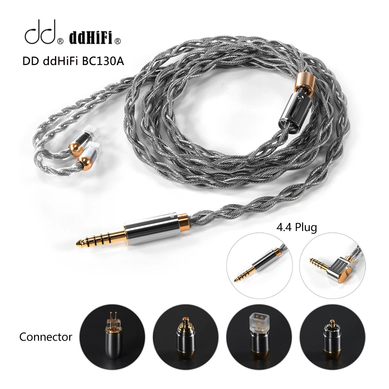 ddHiFi BC130A (Air Nyx) Silver Earphone Upgrade Cable with Shielding Layer - The HiFi Cat