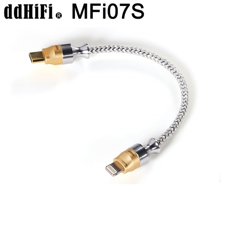 ddHiFi MFi07S Nyx Series Silver Shielded Lightning HiFi OTG Cable - The HiFi Cat