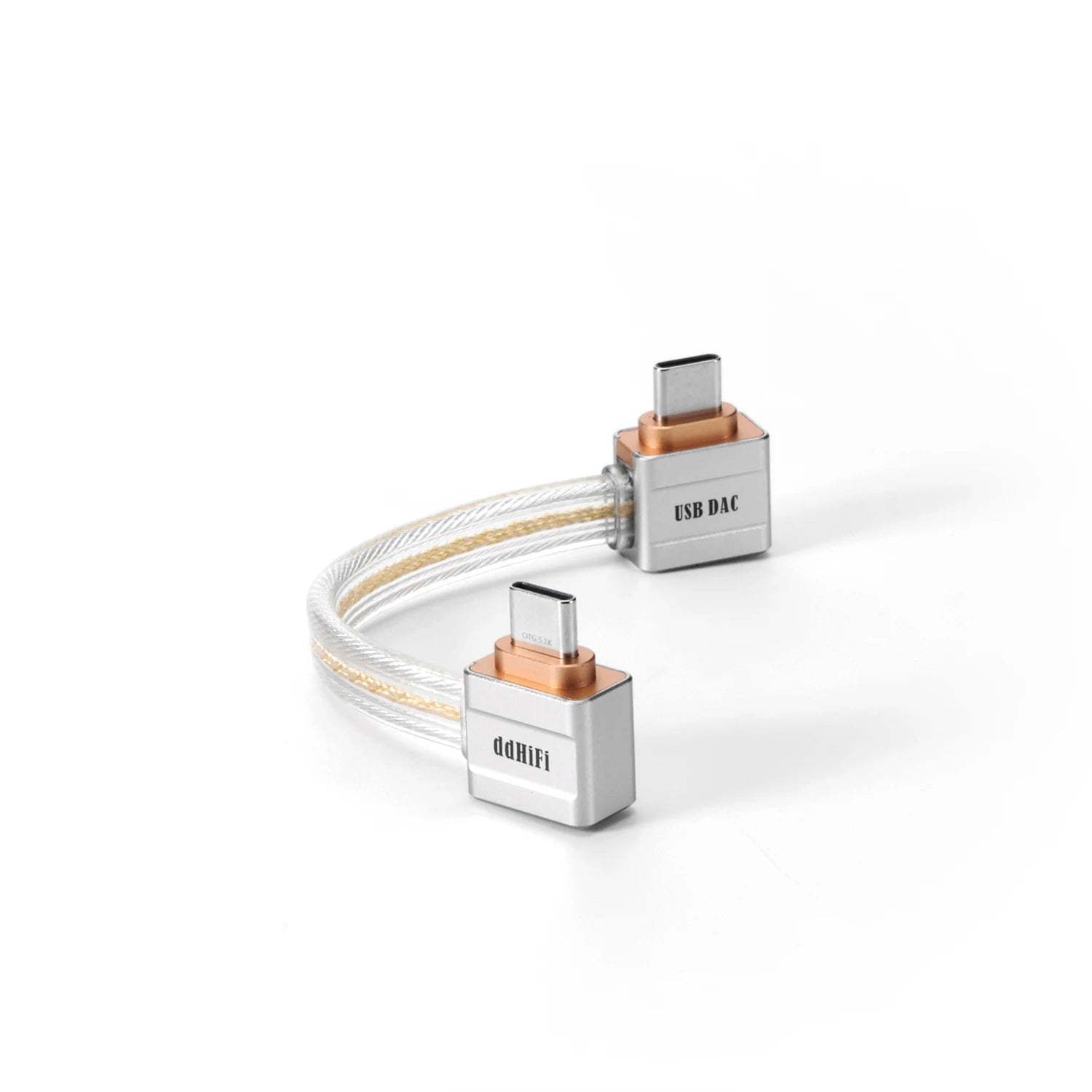ddHiFi TC19LL Comet Gold L - Shaped USB - C OTG Cable Pure Silver - The HiFi Cat