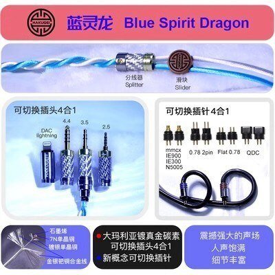 HAKUGEI Blue Spirit Dragon Upgradeable Silver - Plated OCC Copper Earphone Cable - The HiFi Cat