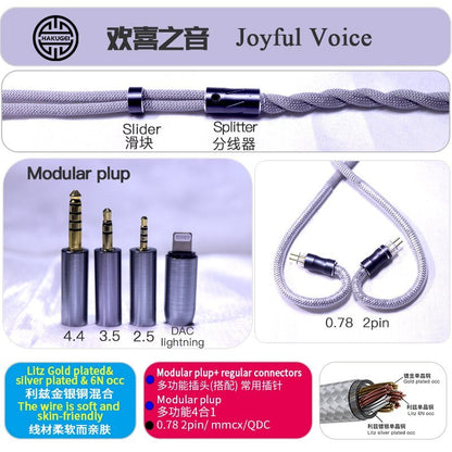 HAKUGEI Joyful Voice Gold plated occ & litz silver plated occ earphone cable - The HiFi Cat