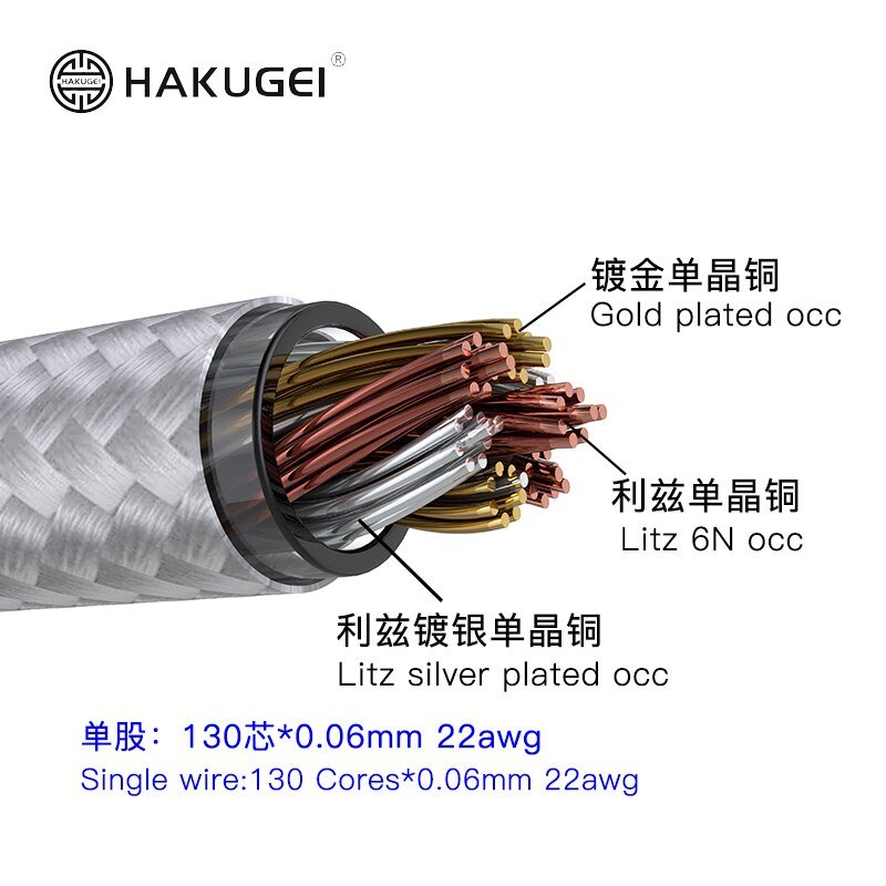 HAKUGEI Joyful Voice Gold plated occ & litz silver plated occ earphone cable - The HiFi Cat