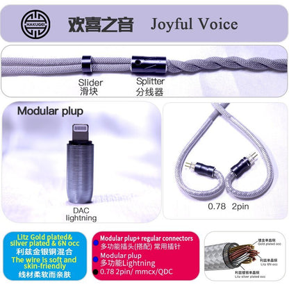 HAKUGEI Joyful Voice Gold plated occ & litz silver plated occ earphone cable - The HiFi Cat