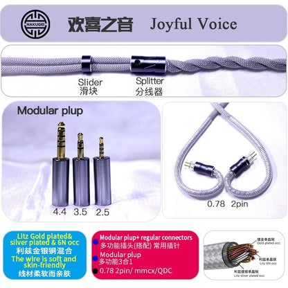 HAKUGEI Joyful Voice Gold plated occ & litz silver plated occ earphone cable - The HiFi Cat