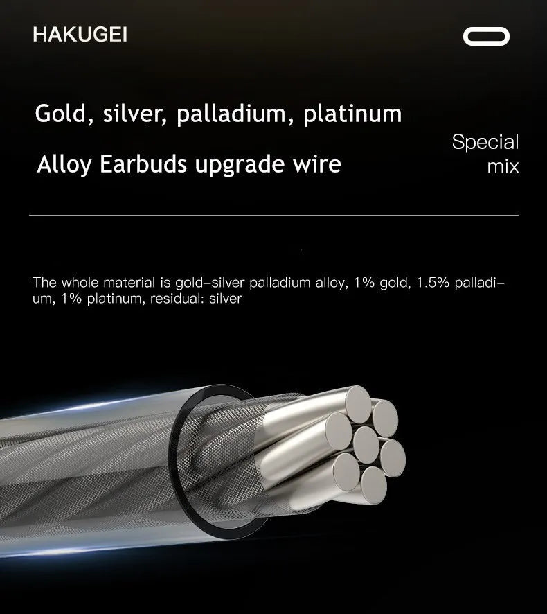 HAKUGEI Queen of Thousand Quiet Gold Silver Palladium Earbuds upgrade Cable - The HiFi Cat