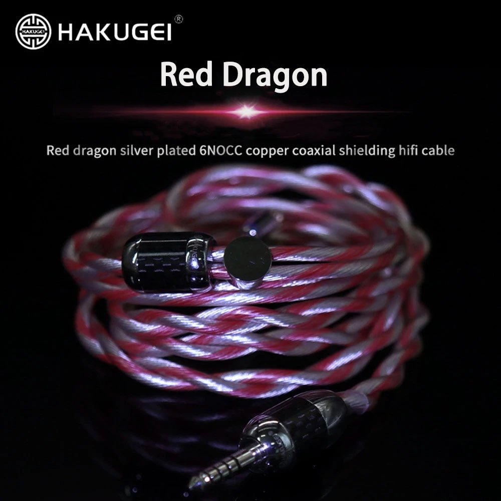 HAKUGEI Red Dragon Silver Plated Coaxial Shield Earphone Upgrade Cable - The HiFi Cat