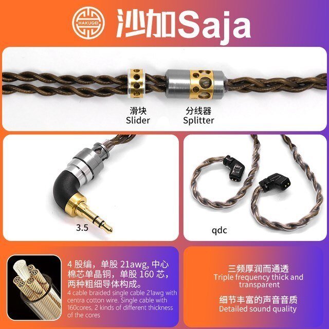 HAKUGEI Saja Cotton mixed Litz 6N OCC copper Upgrade Earphone Cable  - The HiFi Cat