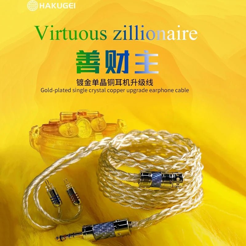 HAKUGEI Virtuous Zillionaire 8 Strands Gold - plated Single Crystal Copper Earphone Cable - The HiFi Cat