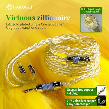 HAKUGEI Virtuous Zillionaire 8 Strands Gold - plated Single Crystal Copper Earphone Cable - The HiFi Cat