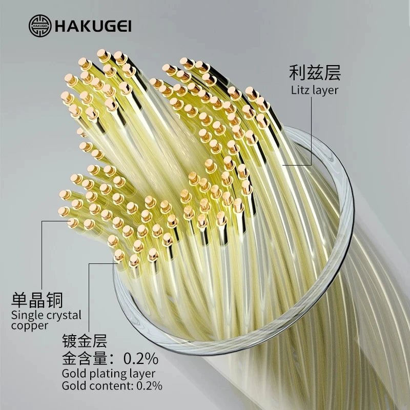 HAKUGEI Virtuous Zillionaire 8 Strands Gold - plated Single Crystal Copper Earphone Cable - The HiFi Cat