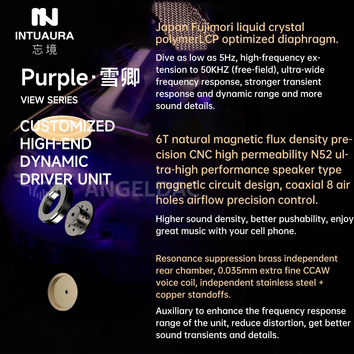 INTUAURA Purple Dynamic Driver Unit In - Ear Monitors Earphone A.W .C.T IEMS - The HiFi Cat