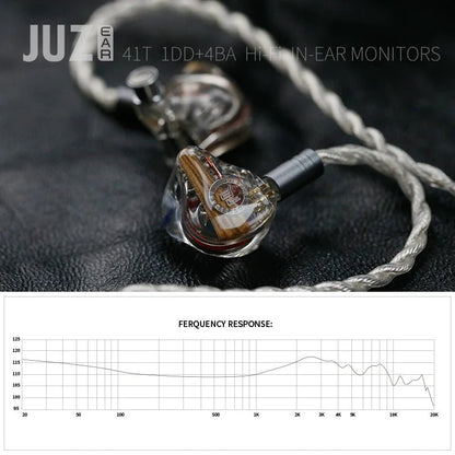 JUZEAR 41T 1DD+4BA Monitor IEM Earphone with Silver - Plated Cable - The HiFi Cat