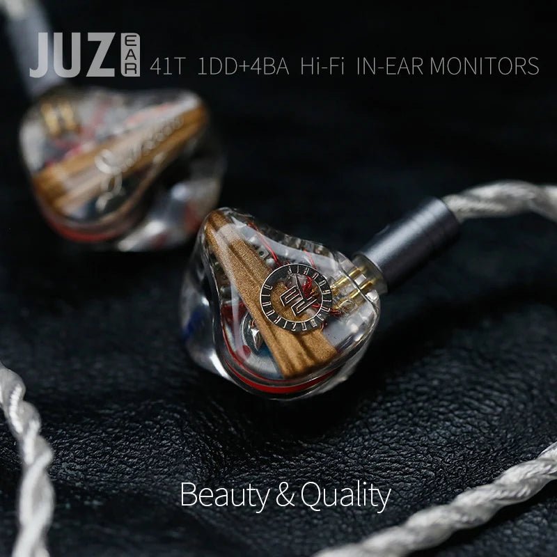 JUZEAR 41T 1DD+4BA Monitor IEM Earphone with Silver - Plated Cable - The HiFi Cat