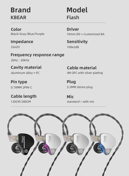 KBEAR Flash Dual Drviers Hybrid In - Ear Monitor Earphones - The HiFi Cat