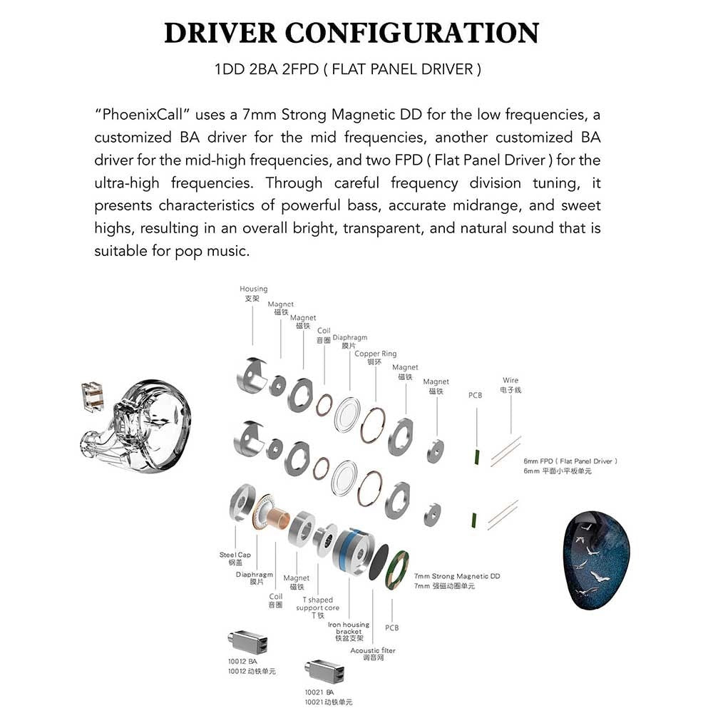 Kinera Celest Phoenixcall 1DD+2BA+2 Flat Panel Driver Monitor 5 Hybrid Earphone - The HiFi Cat