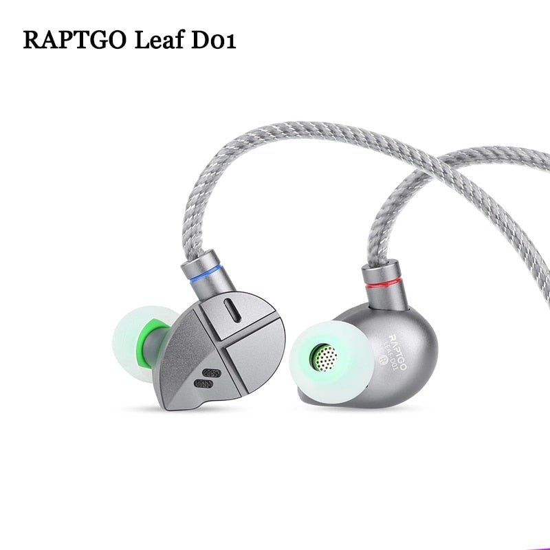 RAPTGO Leaf D01 10mm LCP Dynamic Driver HiFi Earphone CNC Aviation Aluminum Cavity 0.78mm 2pin Detachable High Purity OFC Nylon - The HiFi Cat