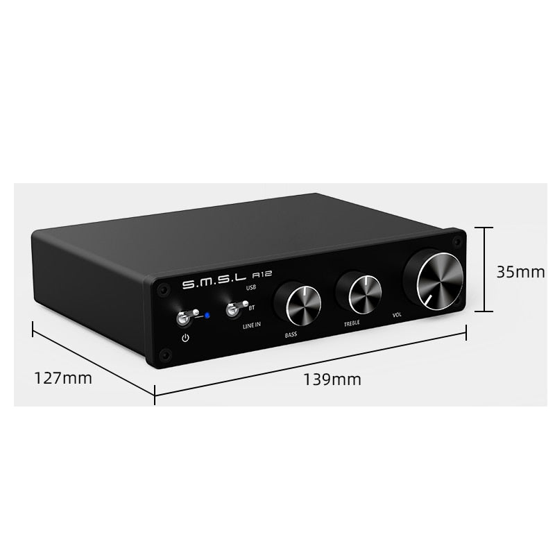 SMSL A12 BT5.0 Bluetooth Amplifier Power Amplifier 80Wx2 Passive Hifi Power Amp - The HiFi Cat