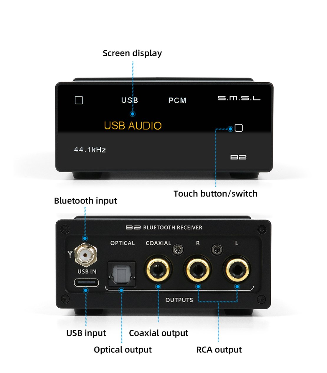 SMSL B2 Bluetooth5.1 Audio Reciever Converter with DAC CS43131 - The HiFi Cat