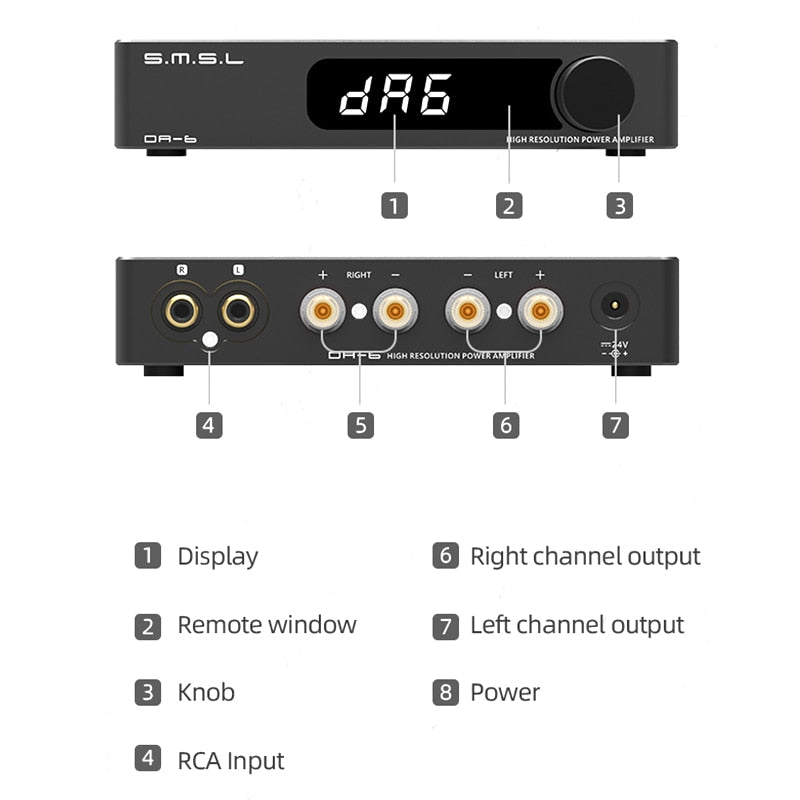 SMSL DA - 6 Power Amplifier Mini High Resolution DA6 Amp 70W*2 with Remote Control - The HiFi Cat