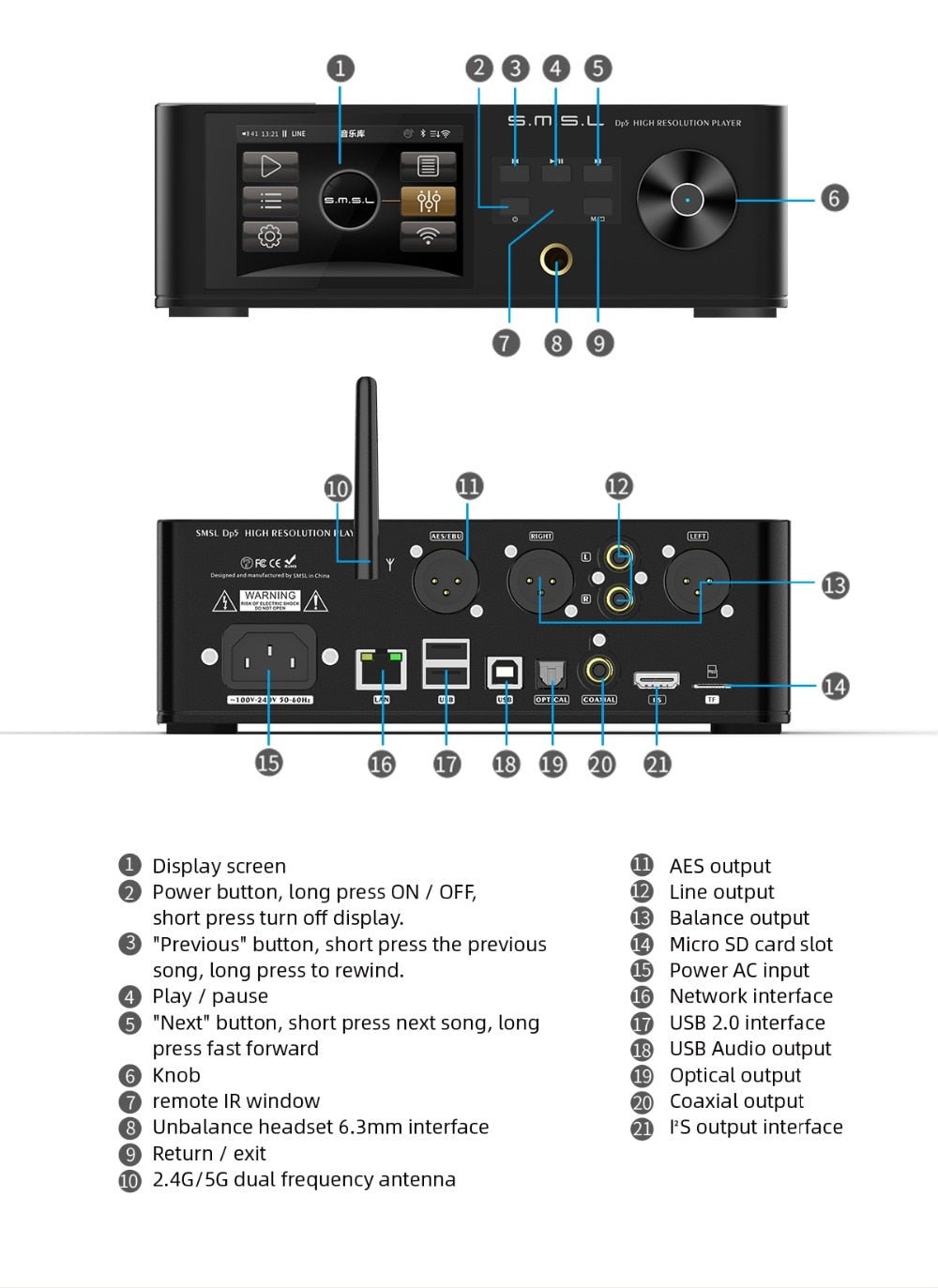 SMSL DP5 turntable U disk usb Music player with MQA DAC decoding ES9038PRO - The HiFi Cat