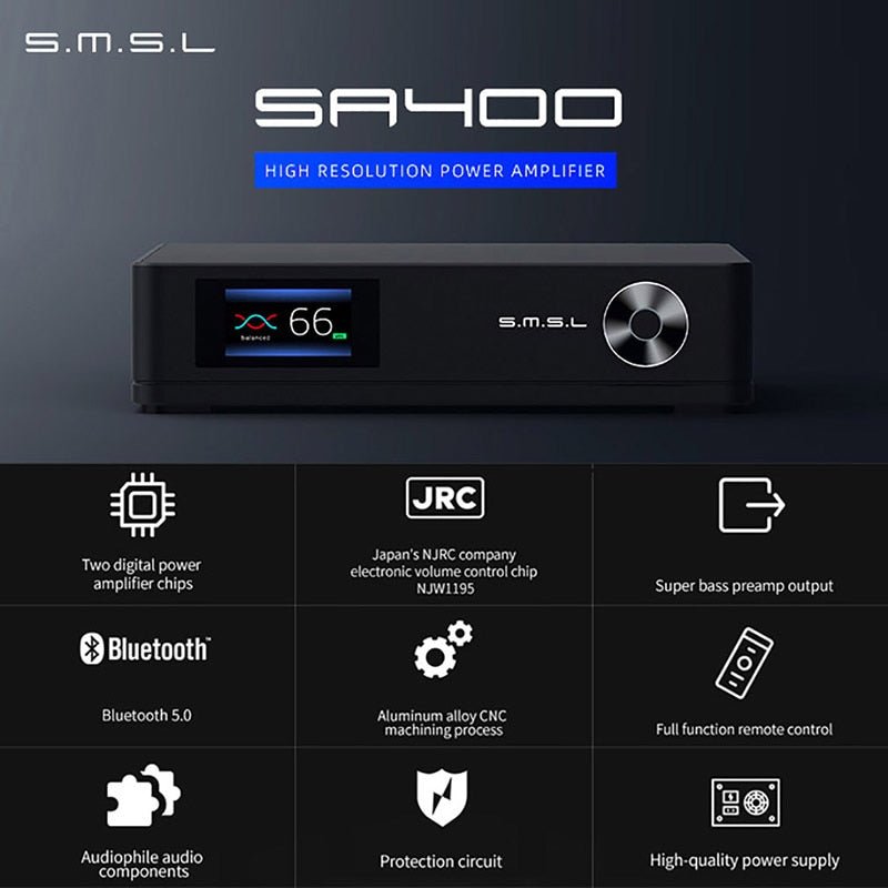 SMSL SA400 230W RMS*2 4Ω Bluetooth5.0 Hifi Power Amplifier - The HiFi Cat