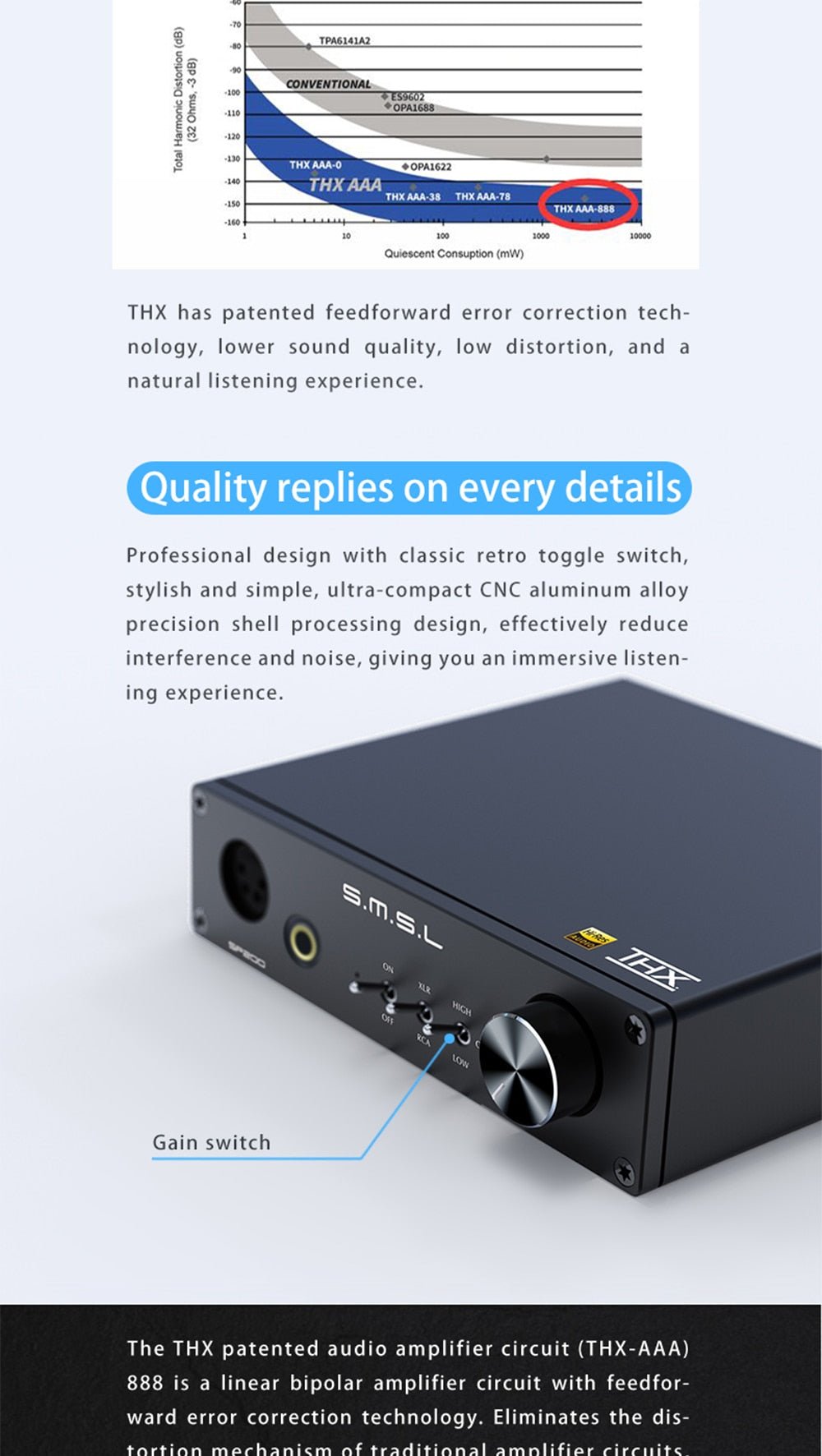 SMSL SP200 THX AAA 888 Technology Balanced Headphone Amplifier with XLR RCA Input - The HiFi Cat