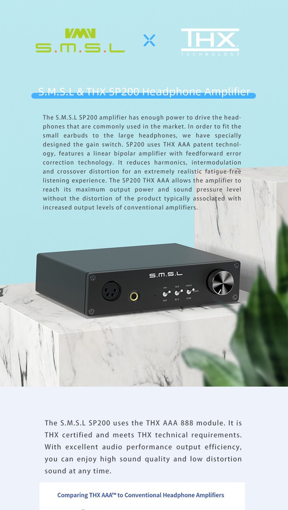 SMSL SP200 THX AAA 888 Technology Balanced Headphone Amplifier with XLR RCA Input - The HiFi Cat