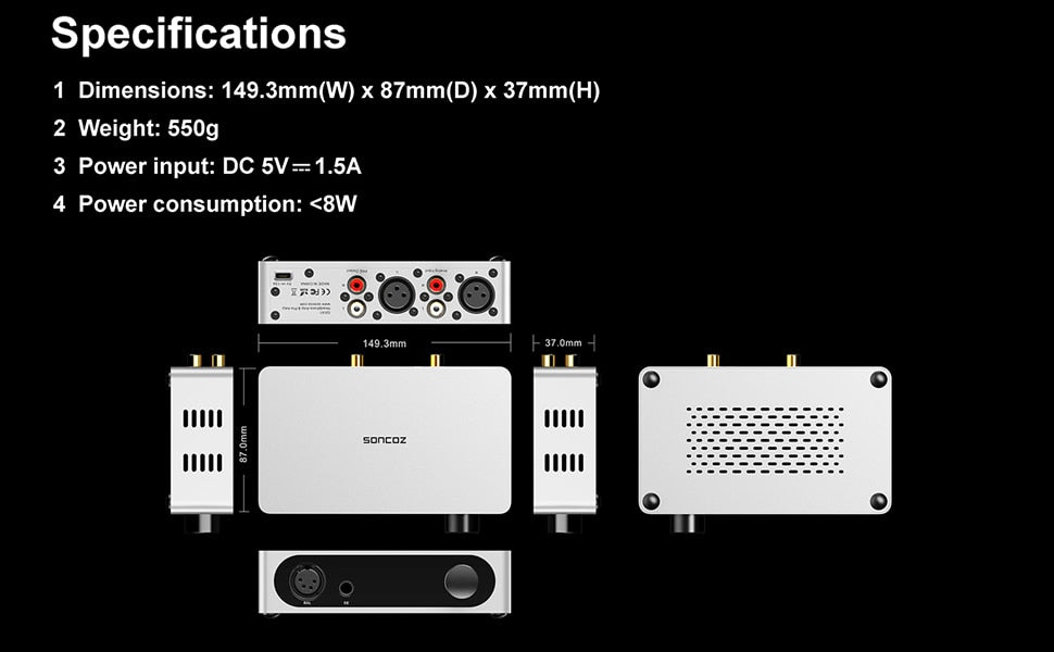 SONCOZ LA-QXD1 ES9038Q2M DAC Balanced XLR Outputs