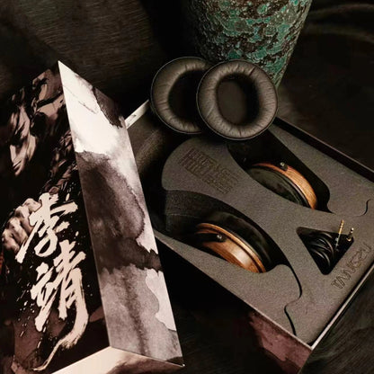Tangzu Li Jing 60mm Open-Back Over-Ear Headphone | Nickel Alloy Diaphragm | Natural Zebra Wood | 4.4mm Balanced Cable - The HiFi Cat