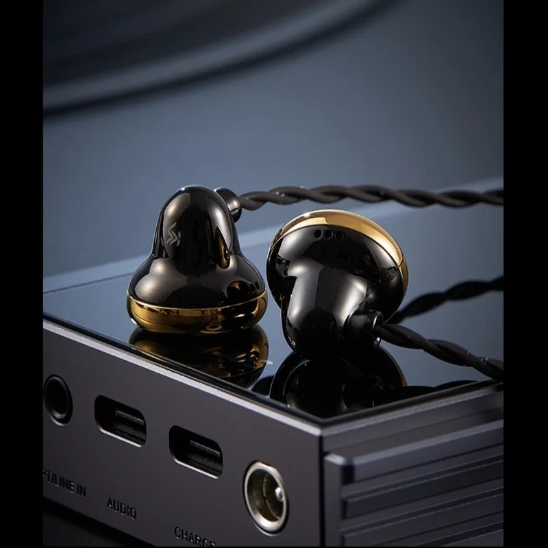 Temperament Ksearphone Black GOLD Bell 16mm Brass Flat Earphones - The HiFi Cat