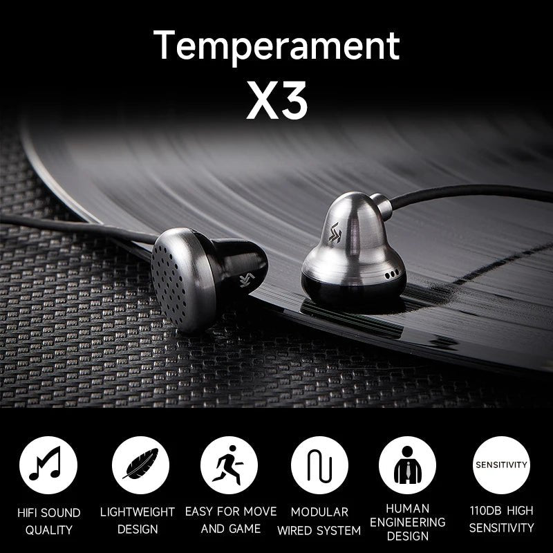 Temperament - X3 In Ear Flat Head Plug Earphones HIFI Wired Flat Headset - The HiFi Cat