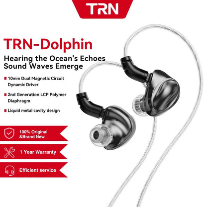 TRN Dolphin 10mm Dual Magnetic Circuit Dynamic Driver IEM - The HiFi Cat