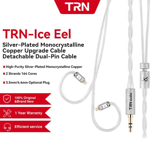 TRN Ice Eel Silver - Plated Monocrystalline Copper IEM Upgrade Cable - The HiFi Cat