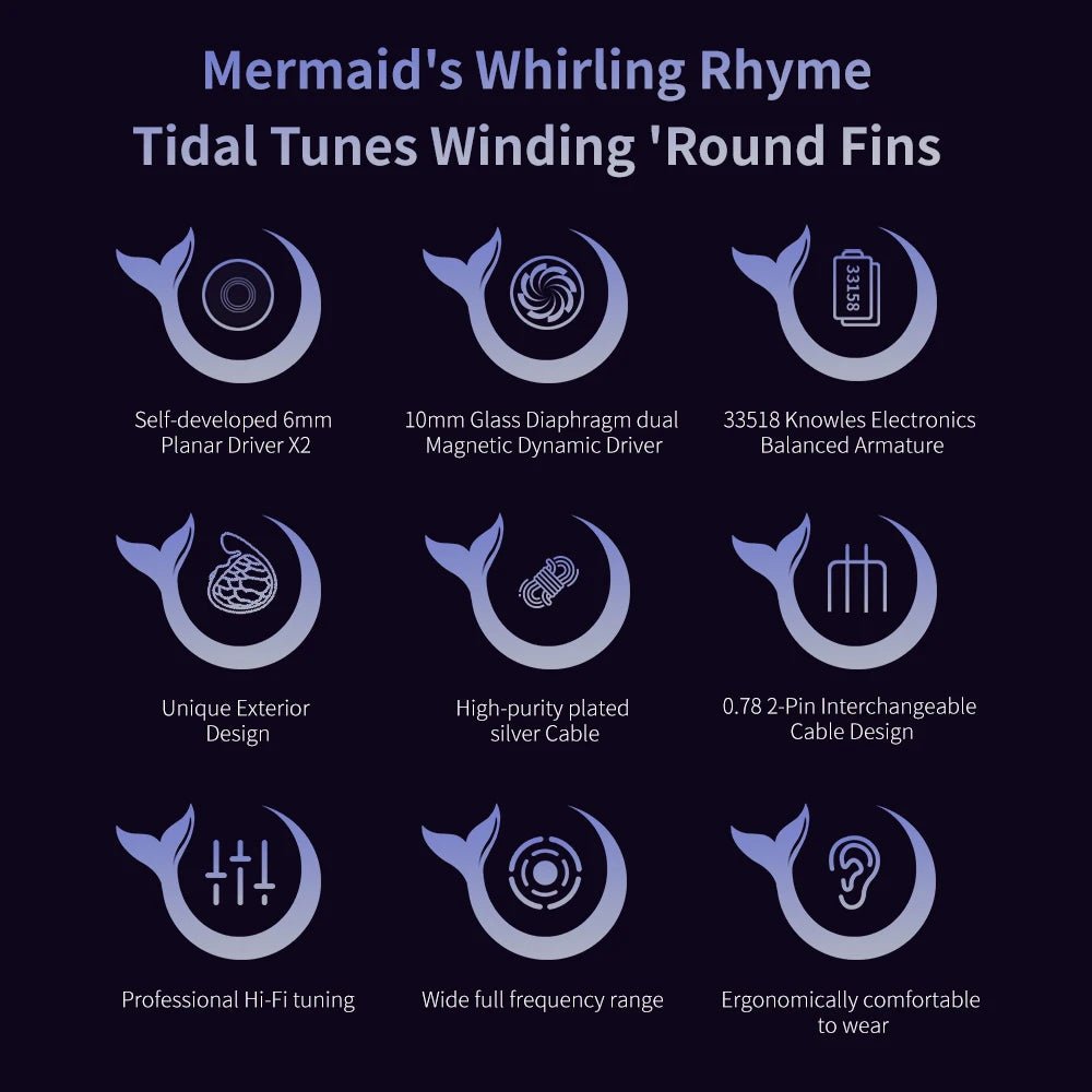 TRN MERMAID 10mm Dynamic Driver IEM | 0.78mm 2 - Pin Detachable Cable - The HiFi Cat