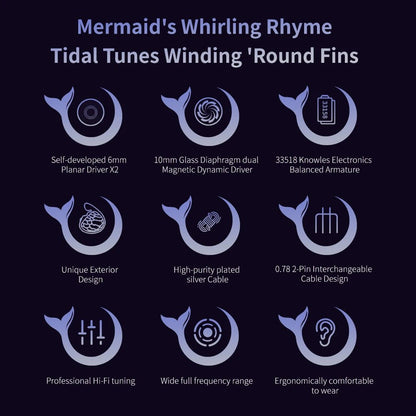 TRN MERMAID 10mm Dynamic Driver IEM | 0.78mm 2 - Pin Detachable Cable - The HiFi Cat